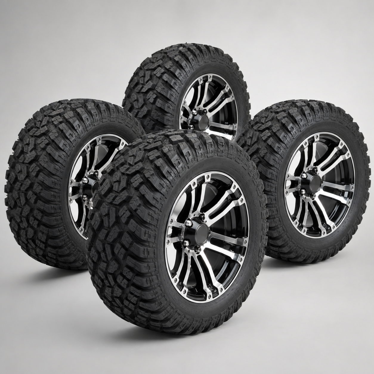 Mounted golf cart wheel and tire packages