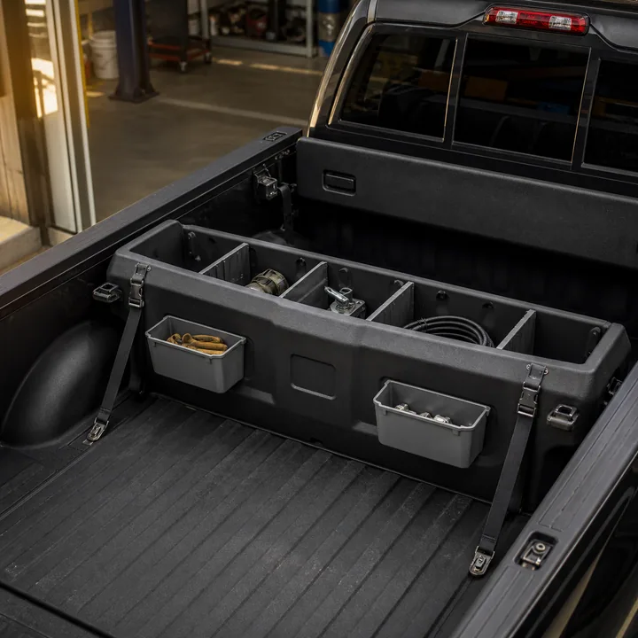Representative truck-bed storage organizers