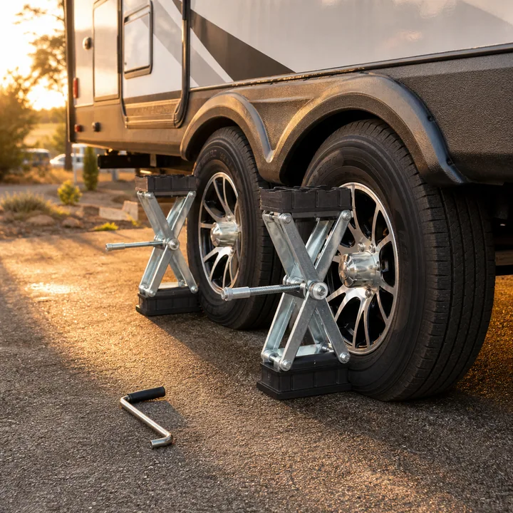 Representative rv wheel stabilizers